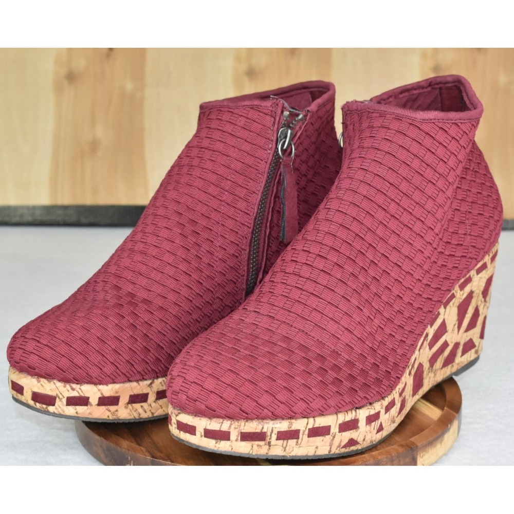 Zee Alexis Women Boots Size 9.5 Maroon Woven Wedge Bootie Ankle Cork Heel EU 40